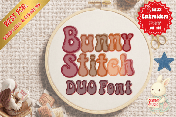 Bunny Stitch Duo Font: Faux Embroidery for Campaigns