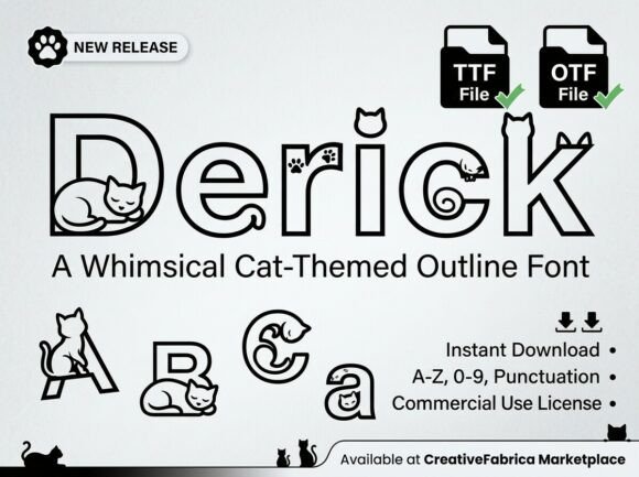 Derick Whimsical Cat-Themed Outline Font for Business Branding