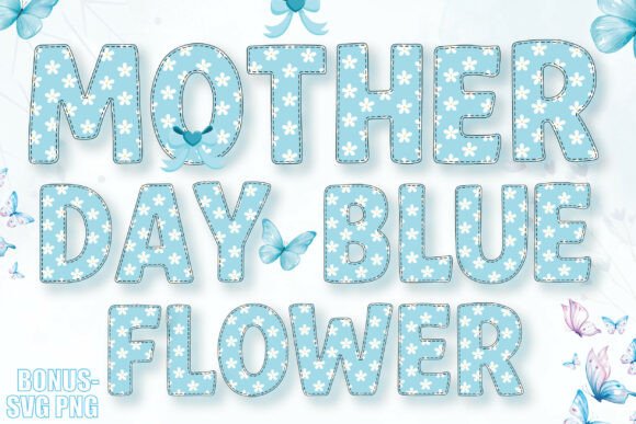 Mother Day Blue Flower Font for Web Design